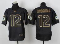 Nike Green Bay Packers #12 Aaron Rodgers Black Gold No Fashion Men's Stitched NFL Elite Jersey