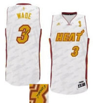 Autographed Miami Heat -3 Dwyane Wade Trophy Banner Fashion Swingman White Jersey