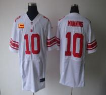 Nike New York Giants #10 Eli Manning White With C Patch Men's Stitched NFL Elite Jersey