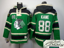 Autographed Chicago Blackhawks -88 Patrick Kane Green Sawyer Hooded Sweatshirt NHL Jersey