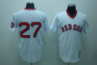 Mitchell and Ness Boston Red Sox #27 Carlton Fisk Stitched White Throwback MLB Jersey