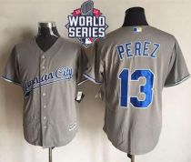 Kansas City Royals -13 Salvador Perez New Grey Cool Base W 2015 World Series Patch Stitched MLB Jers