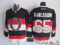 Autographed Ottawa Senators -65 Erik Karlsson Black Third Stitched NHL Jersey