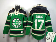 Autographed Boston Bruins -17 Milan Lucic Green Sawyer Hooded Sweatshirt Stitched NHL Jersey