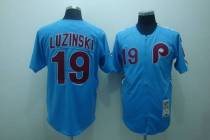 Mitchell and Ness Philadelphia Phillies #19 Greg Luzinski Stitched Blue Throwback MLB Jersey