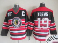 Autographed Chicago Blackhawks -19 Jonathan Toews Red Black 75TH CCM Stitched NHL Jersey