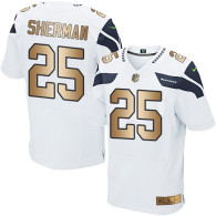 Nike Seahawks -25 Richard Sherman White Stitched NFL Elite Gold Jersey