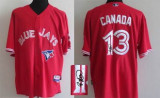 MLB Toronto Blue Jays #13 Brett Lawrie Stitched Red Canada Day Autographed Jersey