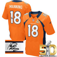 Nike Denver Broncos #18 Peyton Manning Orange Team Color Super Bowl 50 Men's Stitched NFL Elite Auto
