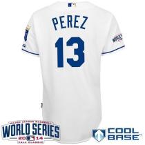 Kansas City Royals -13 Salvador Perez White Cool Base W 2014 World Series Patch Stitched MLB Jersey