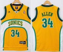 Oklahoma City Thunder -34 Ray Allen Yellow White SuperSonics Throwback Stitched NBA Jersey