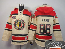 Autographed Chicago Blackhawks -88 Patrick Kane Cream Sawyer Hooded Sweatshirt NHL Jersey