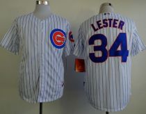 Chicago Cubs -34 Jon Lester White Blue Strip  Cool Base Stitched MLB Jersey
