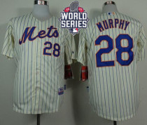 New York Mets -28 Daniel Murphy Cream Blue Strip Alternate Cool Base W 2015 World Series Patch Stitc