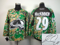 Autographed Colorado Avalanche -29 Nathan MacKinnon Camo Veterans Day Practice NHL Jersey