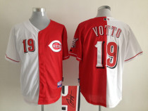 Cincinnati Reds -19 Joey Votto White Red Split Fashion Stitched MLB Autographed Jersey