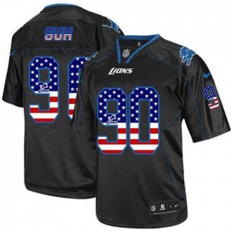 Nike Detroit Lions -90 Ndamukong Suh Black NFL Elite USA Flag Fashion Jersey