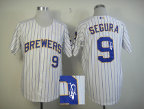 Autographed MLB Milwaukee Brewers -9 Jean Segura White Blue Stripe  Cool Base Stitched Jersey