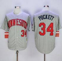 Mitchell And Ness 1987 Minnesota Twins -34 Kirby Puckett Grey Throwback Stitched MLB Jersey