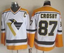 Pittsburgh Penguins -87 Sidney Crosby White Yellow CCM Throwback Stitched NHL Jersey