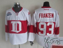 Autographed Detroit Red Wings -93 Johan Franzen White Winter Classic Stitched NHL Jersey