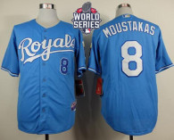 Kansas City Royals -8 Mike Moustakas Light Blue Alternate 1 Cool Base W 2015 World Series Patch Stit