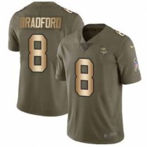 Nike Vikings -8 Sam Bradford Olive Gold Stitched NFL Limited 2017 Salute To Service Jersey