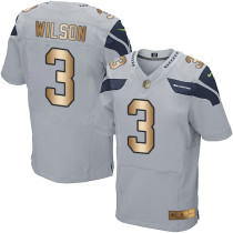 Nike Seahawks -3 Russell Wilson Grey Alternate Stitched NFL Elite Gold Jersey