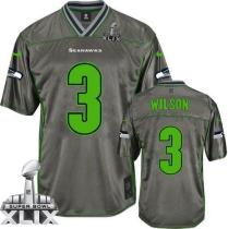 Nike Seattle Seahawks #3 Russell Wilson Grey Super Bowl XLIX Men‘s Stitched NFL Elite Vapor Jersey