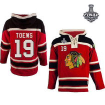 Chicago Blackhawks -19 Jonathan Toews Red Sawyer Hooded Sweatshirt 2015 Stanley Cup Stitched NHL Jer