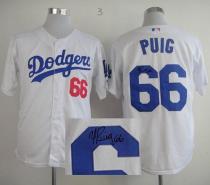 Los Angeles Dodgers -66 Yasiel Puig White Cool Base Autographed Stitched MLB Jersey