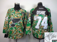 Autographed St Louis Blues -74 T J Oshie Camo Veterans Day Practice NHL Jersey