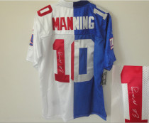 Nike New York Giants #10 Eli Manning Blue White Men's Stitched NFL Autographed Elite Split Jersey