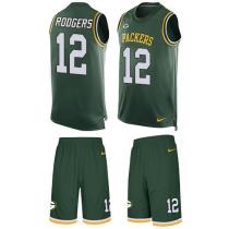 Packers -12 Aaron Rodgers Green Team Color Stitched NFL Limited Tank Top Suit Jersey