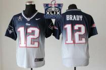 Nike New England Patriots -12 Tom Brady Navy Blue Grey Super Bowl XLIX Champions Patch Mens Stitched