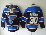 St Louis Blues -30 Martin Brodeur Navy Blue Sawyer Hooded Sweatshirt Stitched NHL Jersey