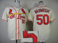 Mitchell And Ness Autographed MLB St Louis Cardinals #50 Adam Wainwright Cream Throwback Stitched Je