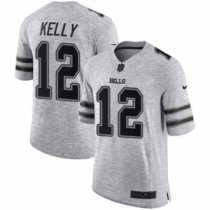 Nike Bills -12 Jim Kelly Gray Stitched NFL Limited Gridiron Gray II Jersey