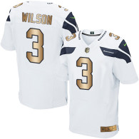 Nike Seahawks -3 Russell Wilson White Stitched NFL Elite Gold Jersey