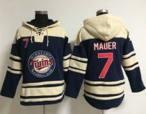 Minnesota Twins -7 Joe Mauer Navy Blue Sawyer Hooded Sweatshirt MLB Hoodie