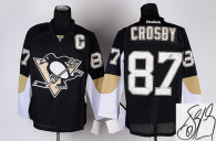 Autographed Pittsburgh Penguins -87 Sidney Crosby Stitched Black NHL Jersey