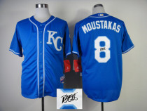Autographed MLB Kansas City Royals -8 Mike Moustakas Blue Cool Base Stitched Jersey