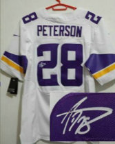 2013 New Minnesota Vikings -28 Adrian Peterson White Jerseys(Signed Elite)