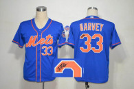 MLB New York Mets -33 Matt Harvey Stitched 2013 All-Star Patch Cool Base Blue Autographed Jersey