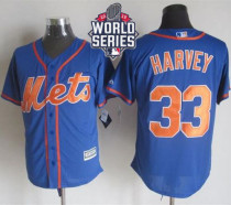 New York Mets -33 Matt Harvey Blue Alternate Home New Cool Base W 2015 World Series Patch Stitched M