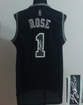 Autographed Chicago Bulls -1 Derrick Rose Black Shadow Stitched NBA Jersey