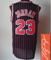 Autographed Chicago Bulls -23 Michael Jordan Black With Red Strip Throwback Stitched NBA Jersey