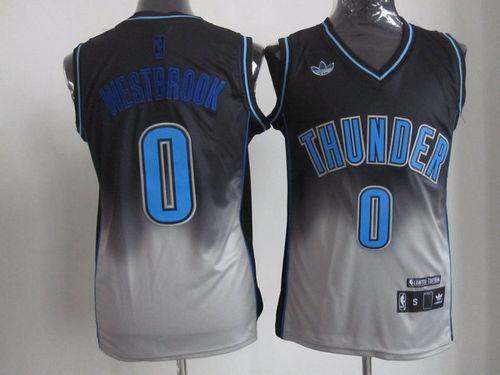 Oklahoma City Thunder -0 Russell Westbrook Black Grey Fadeaway Fashion Stitched NBA Jersey