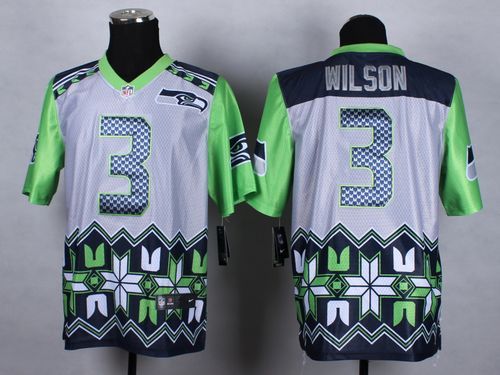 Nike Seattle Seahawks #3 Russell Wilson Grey Men‘s Stitched NFL Elite Noble Fashion Jersey