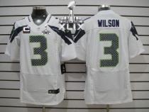 Nike Seattle Seahawks #3 Russell Wilson White With C Patch Super Bowl XLIX Men‘s Stitched NFL Elite